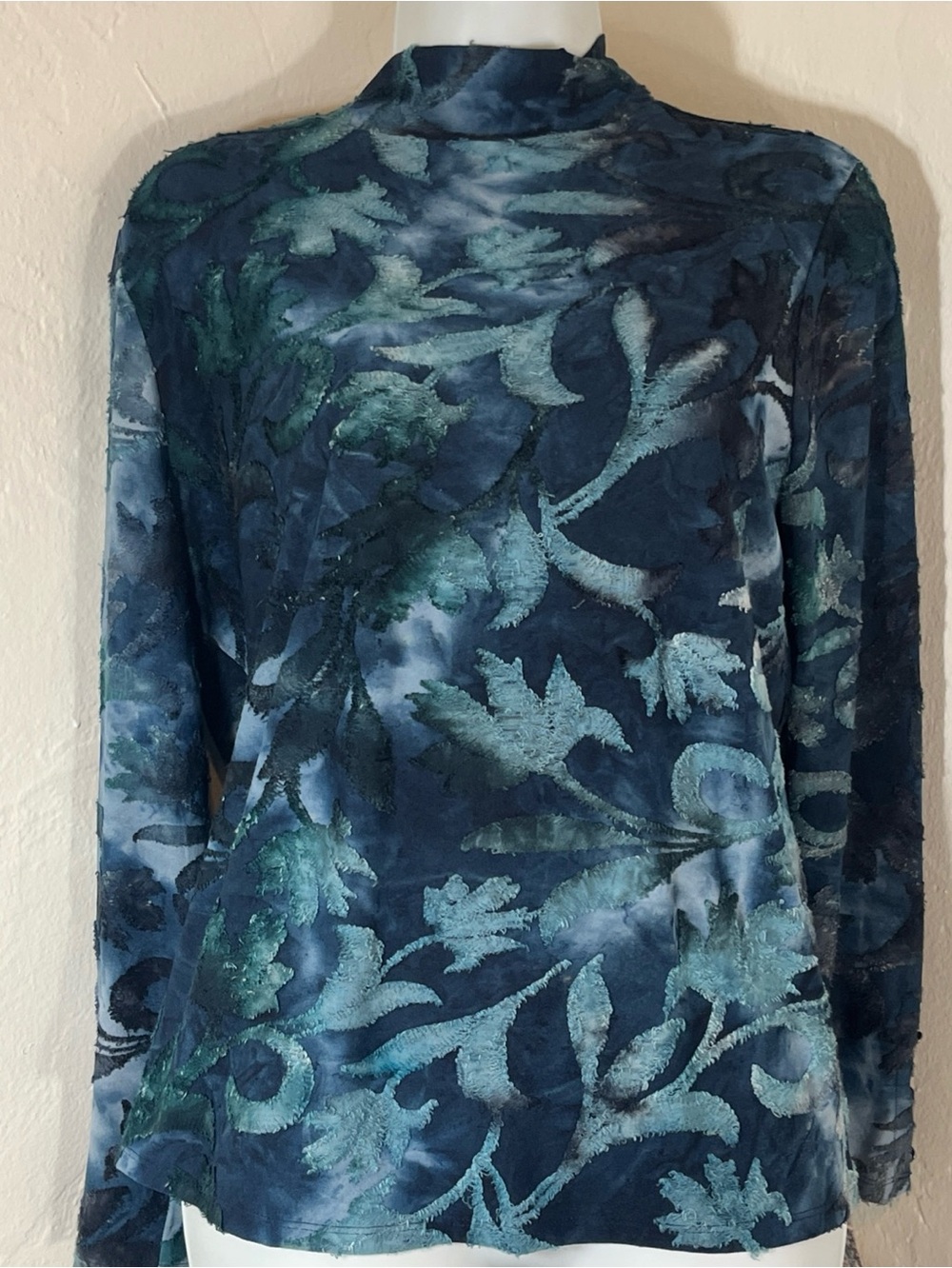 Investments Teal & Navy Burnout Velvet Long Sleeve Top
